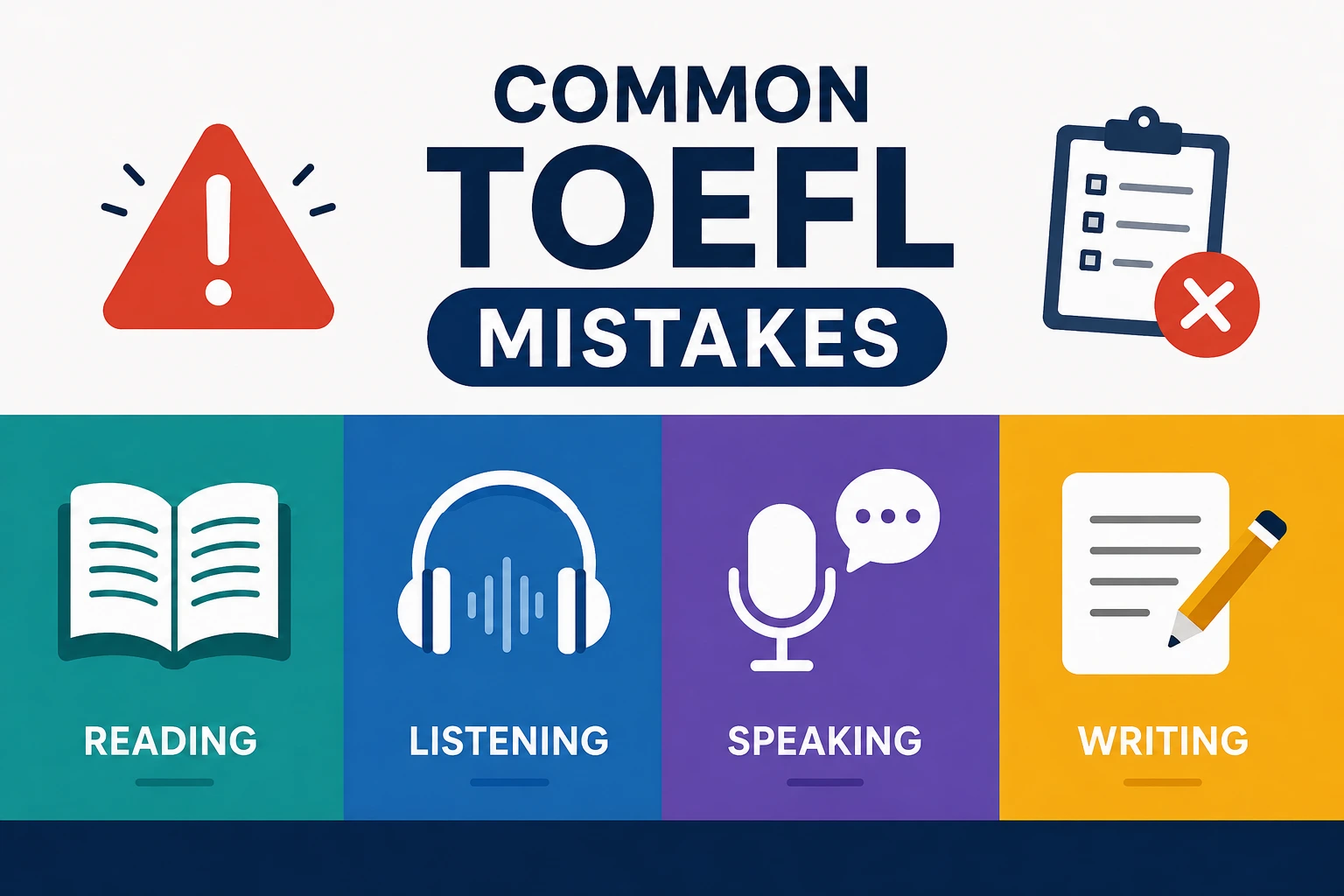 Common TOEFL mistakes in Reading, Listening, Speaking, and Writing