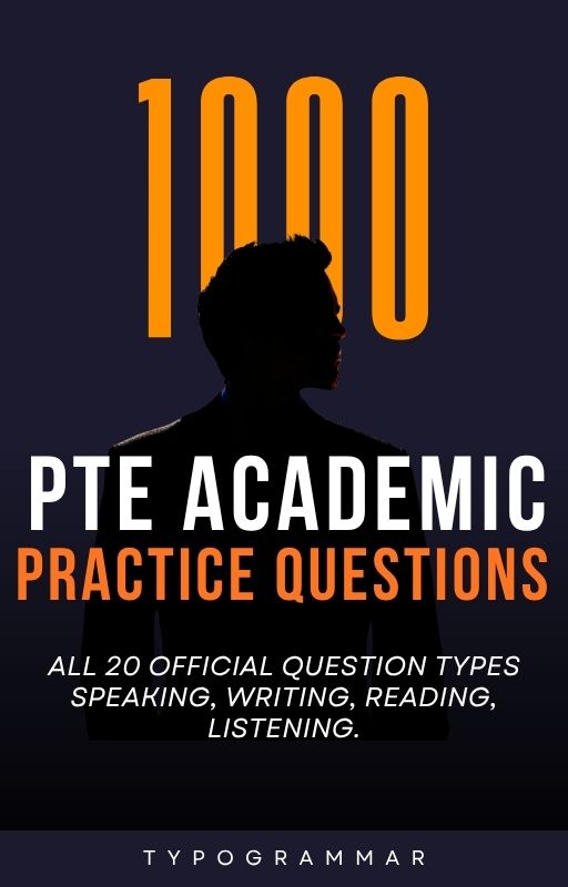 1000 PTE Academic Practice Questions PDF cover by TypoGrammar