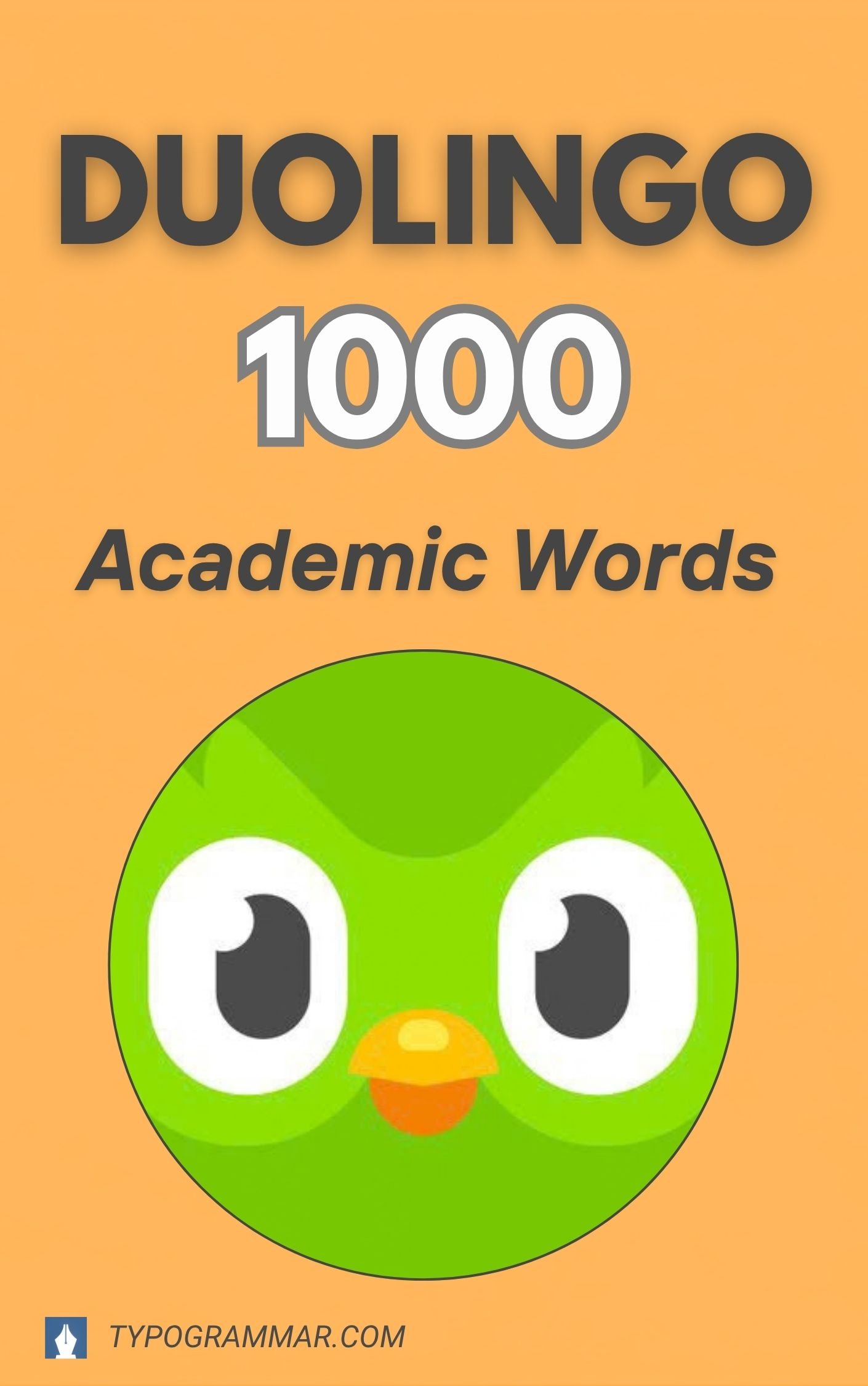 Cover of Duolingo 1000 Academic Words, a TypoGrammar vocabulary PDF for English Test reading, writing and speaking